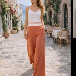 NWT EVA MENDES NEW YORK & CO Sherbet Orange Wide Leg Dress Pants High Rise Sz: 0